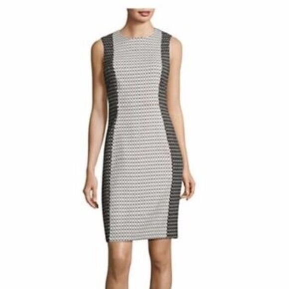 Calvin Klein Geometric Contrast Sheath Dress 6 - Picture 1 of 6